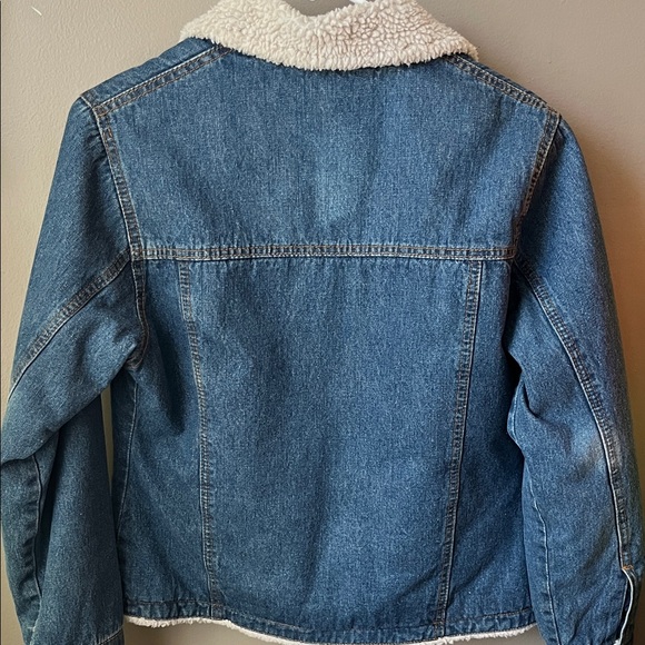 Vintage Steve & Barrys Denim Zip Trucker Jacket Sherpa Trim Lined - Picture 6 of 6